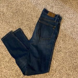 Madewell 10” high rise skinny jeans, dark wash.